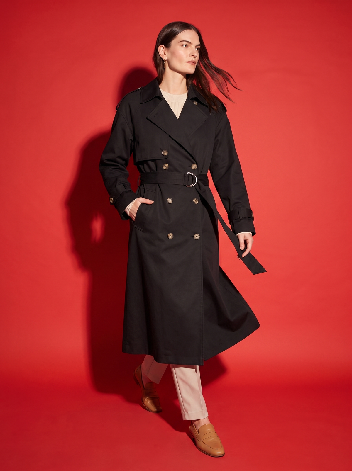 Elodie Belted Trench Coat in Black