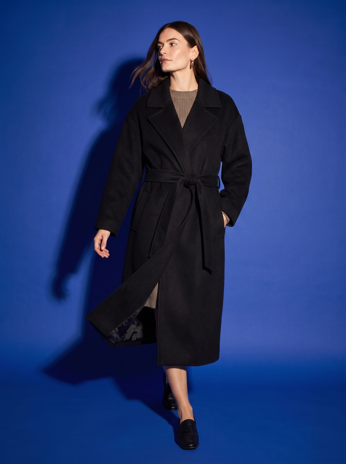 Marguerite Wool Wrap Coat in Black