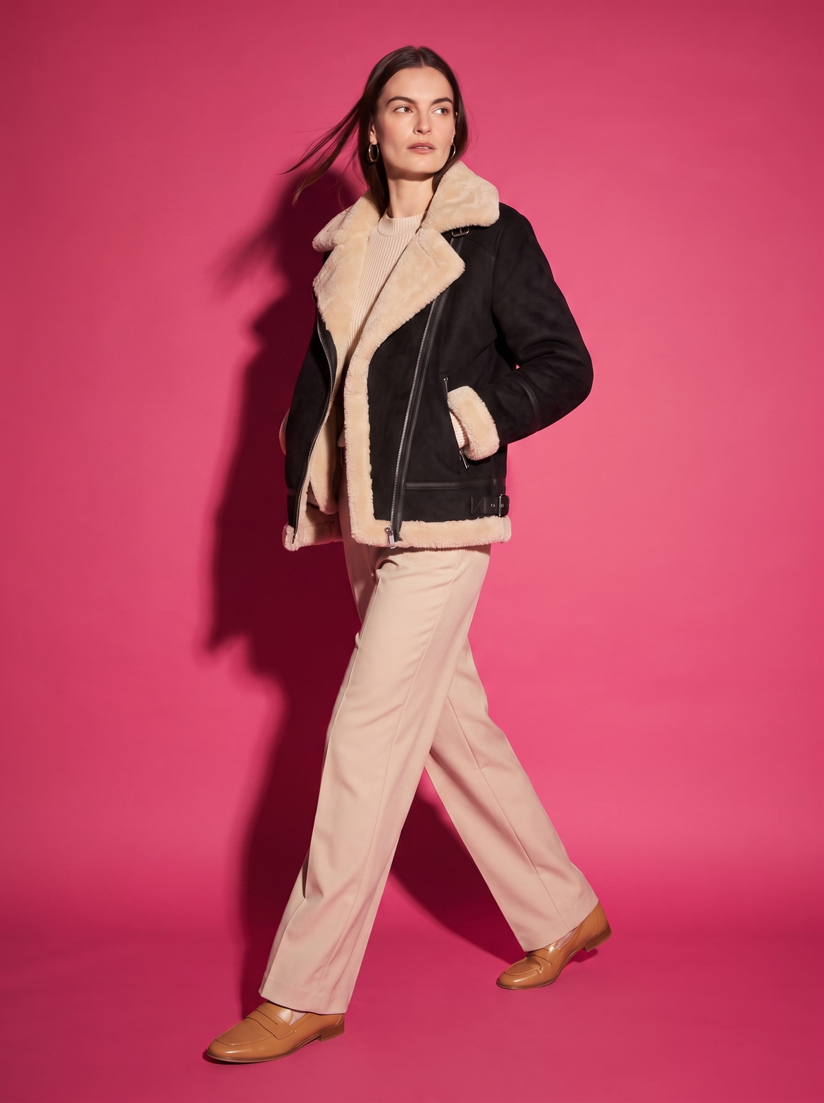 Margot Shearling Aviator Jacket in Black