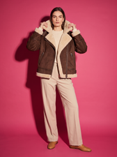 Margot Shearling Aviator Jacket in Chocolate