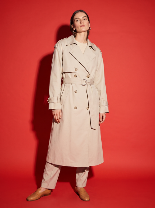 Elodie Belted Trench Coat in Stone
