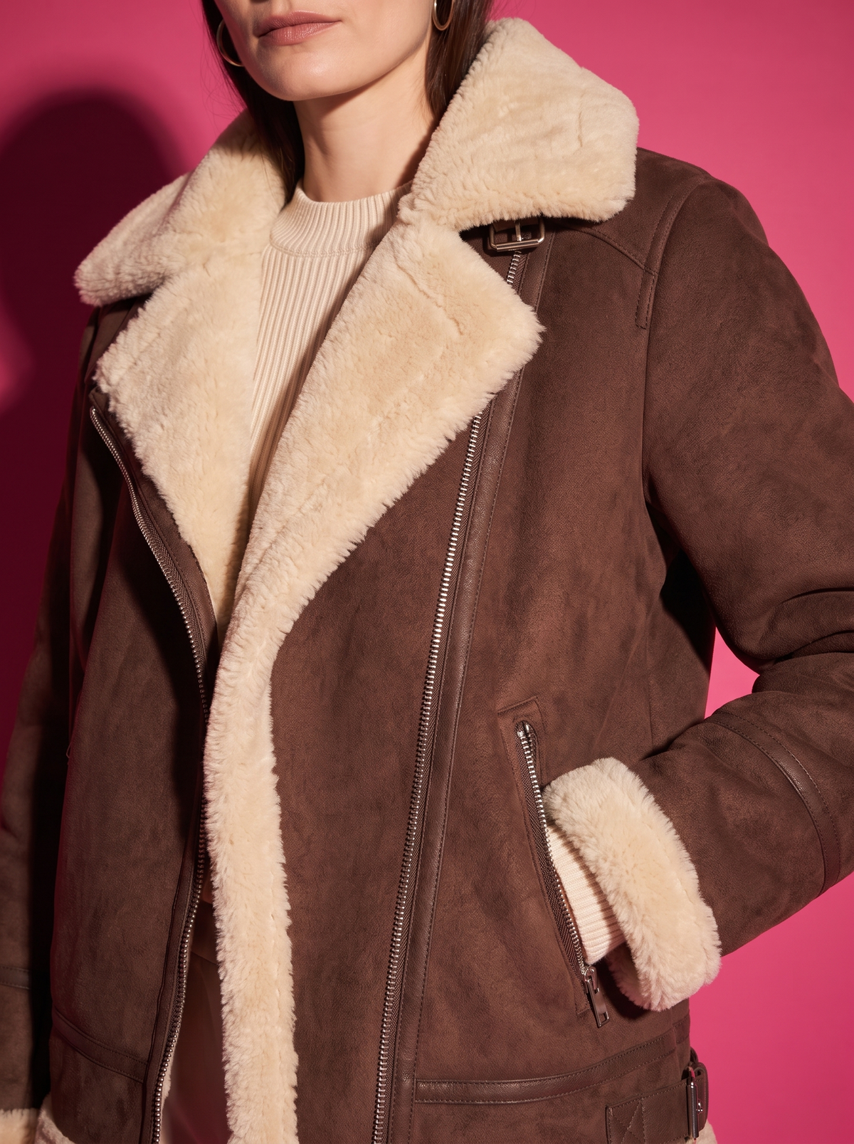 Margot Shearling Aviator Jacket, fabric and construction detail