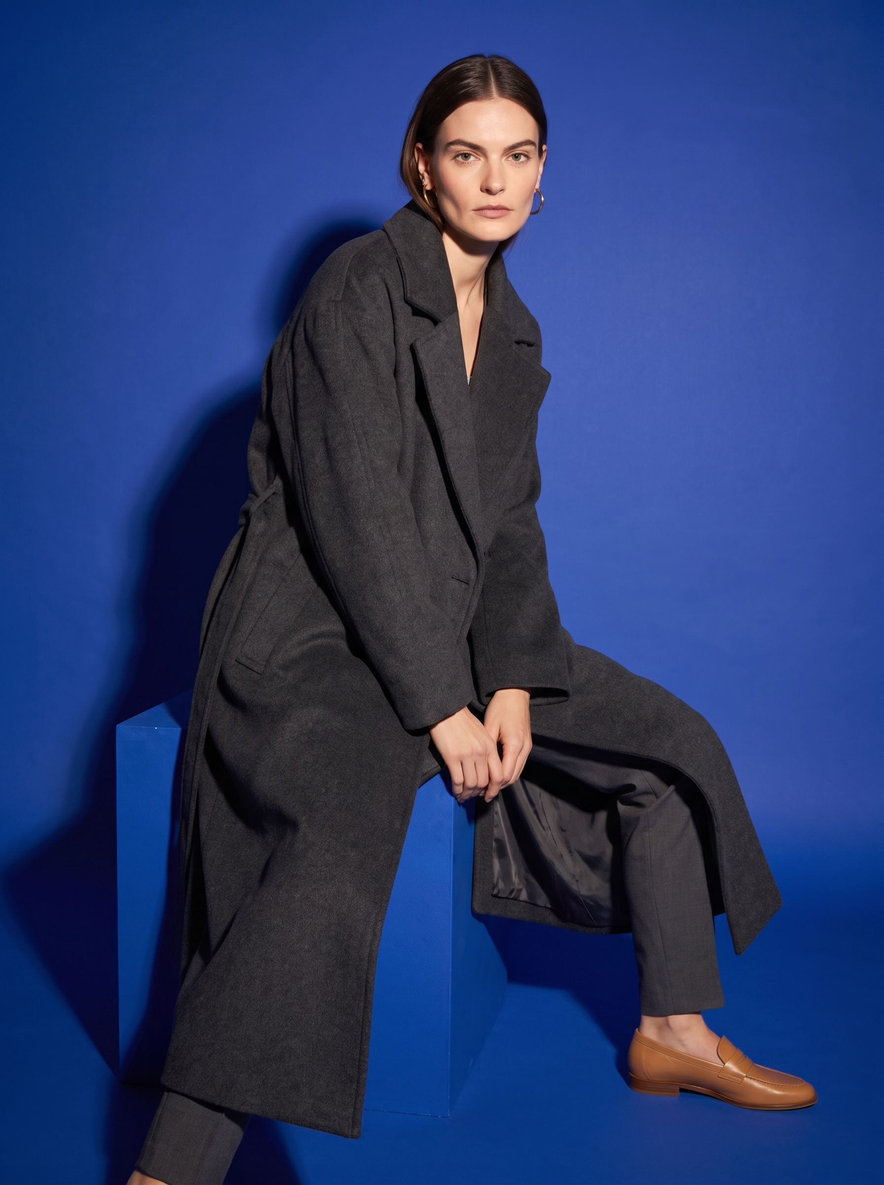 Marguerite Wool Wrap Coat in Charcoal