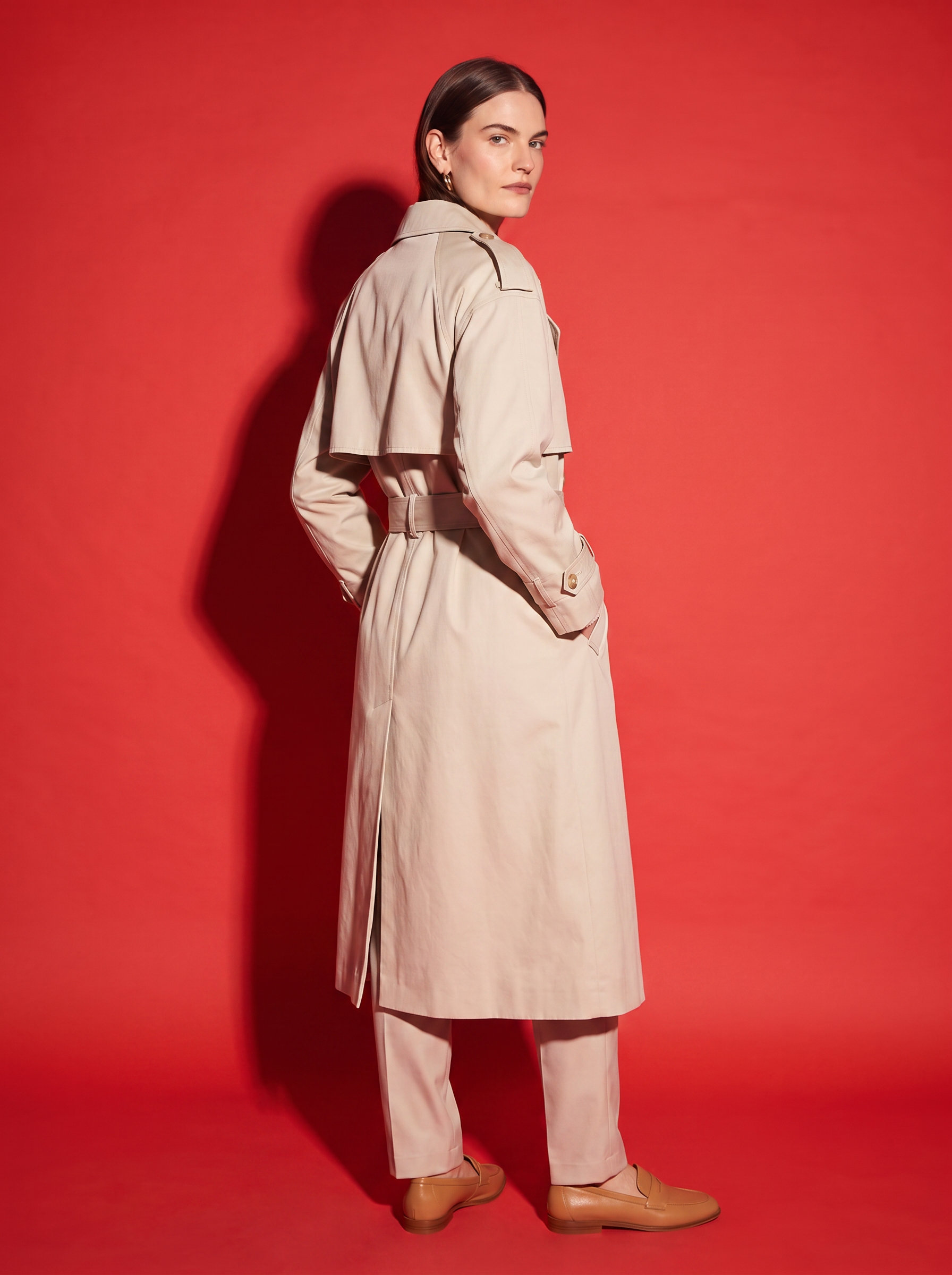 Elodie Belted Trench Coat in Cream