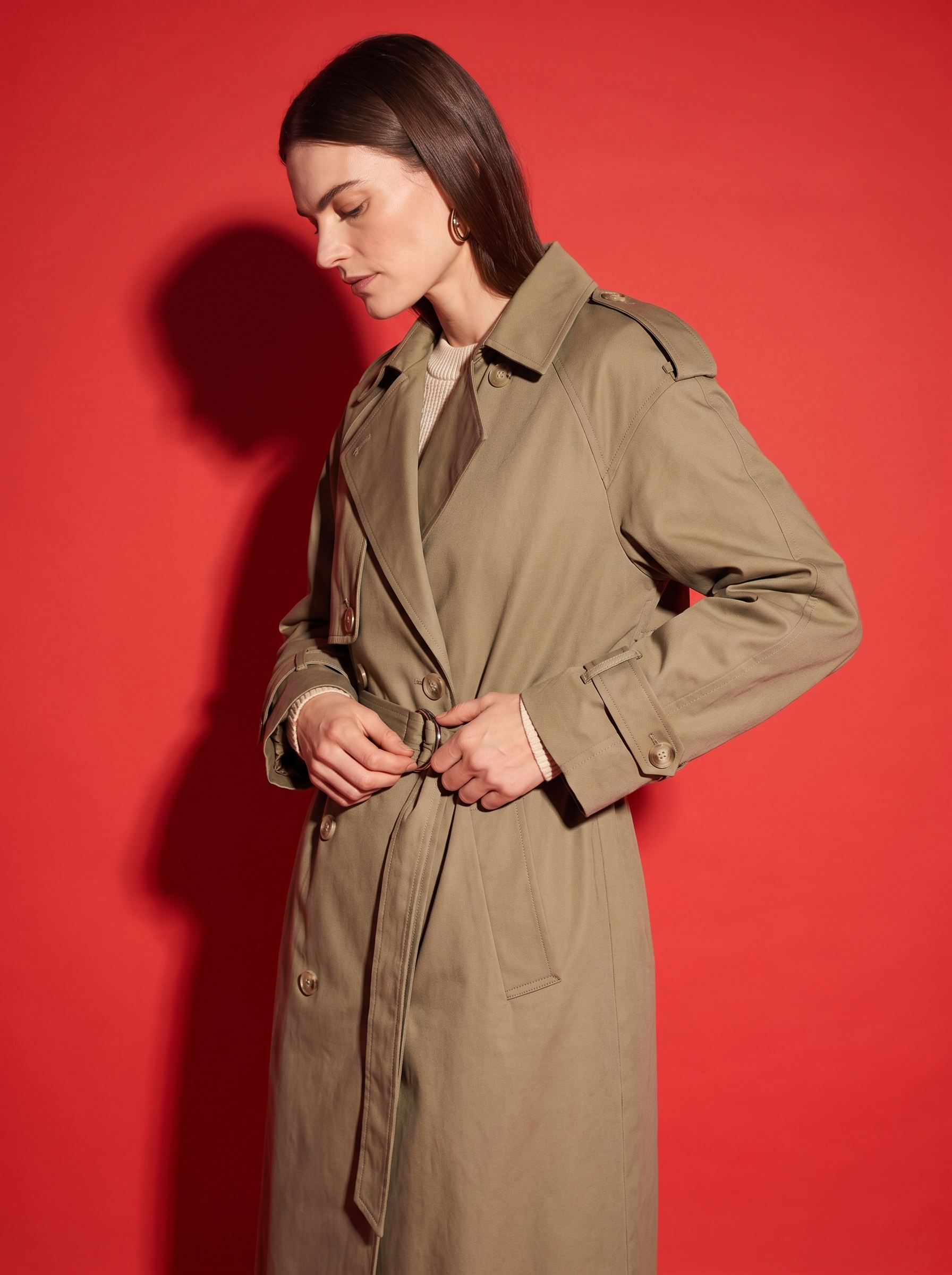 Elodie Belted Trench Coat in Khaki