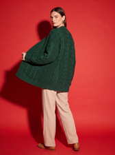 Simone Cable Knit Cardigan in Forest