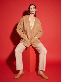 Simone Cable Knit Cardigan in Camel