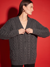 Simone Cable Knit Cardigan in Charcoal