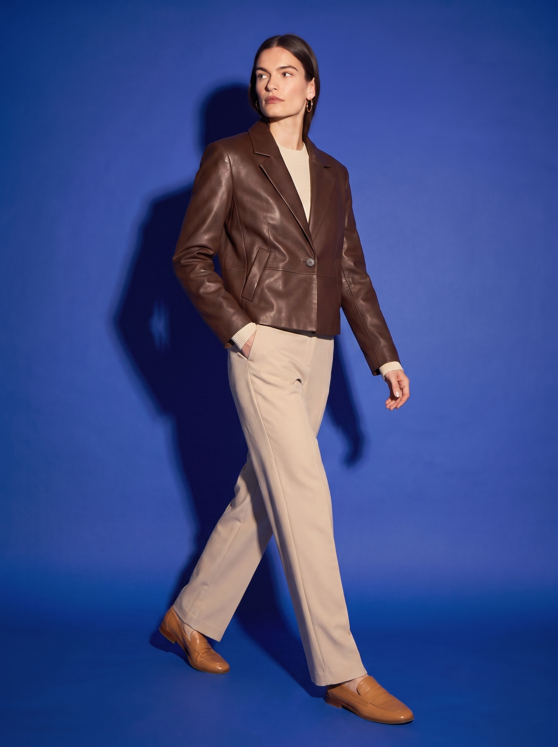 Delphine Leather Blazer in Chocolate