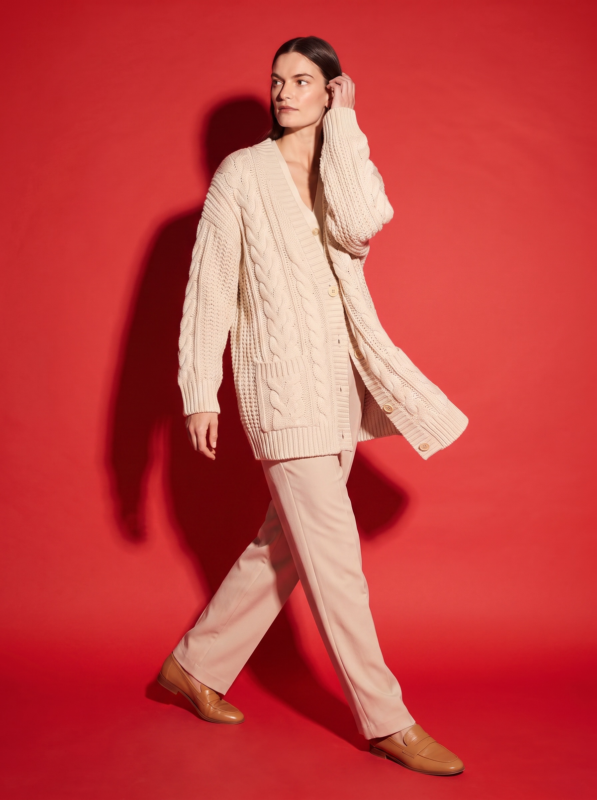 Simone Cable Knit Cardigan in Cream