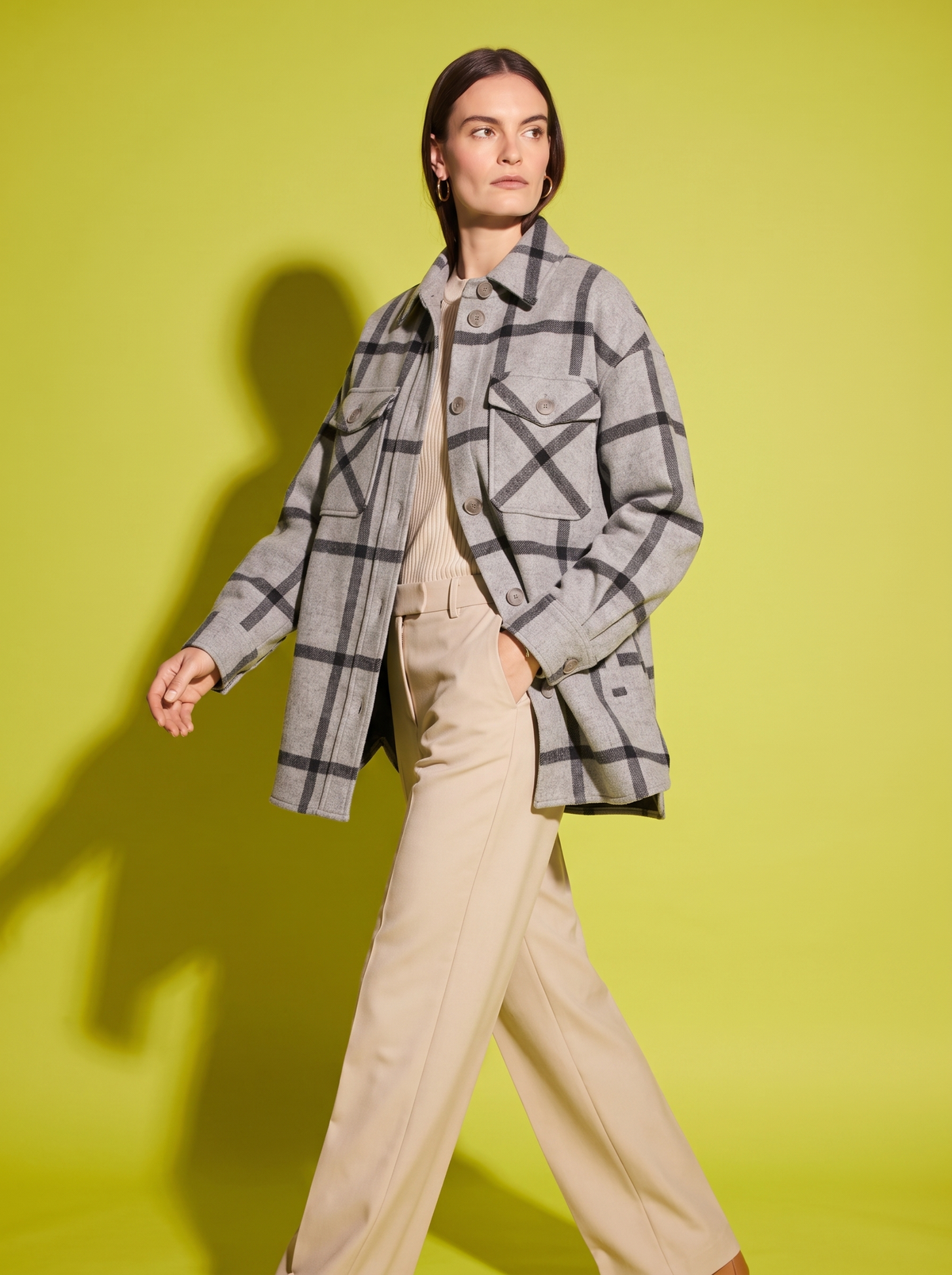 Josephine Wool Overshirt in Grey Check
