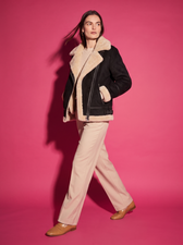 Margot Shearling Aviator Jacket in Black