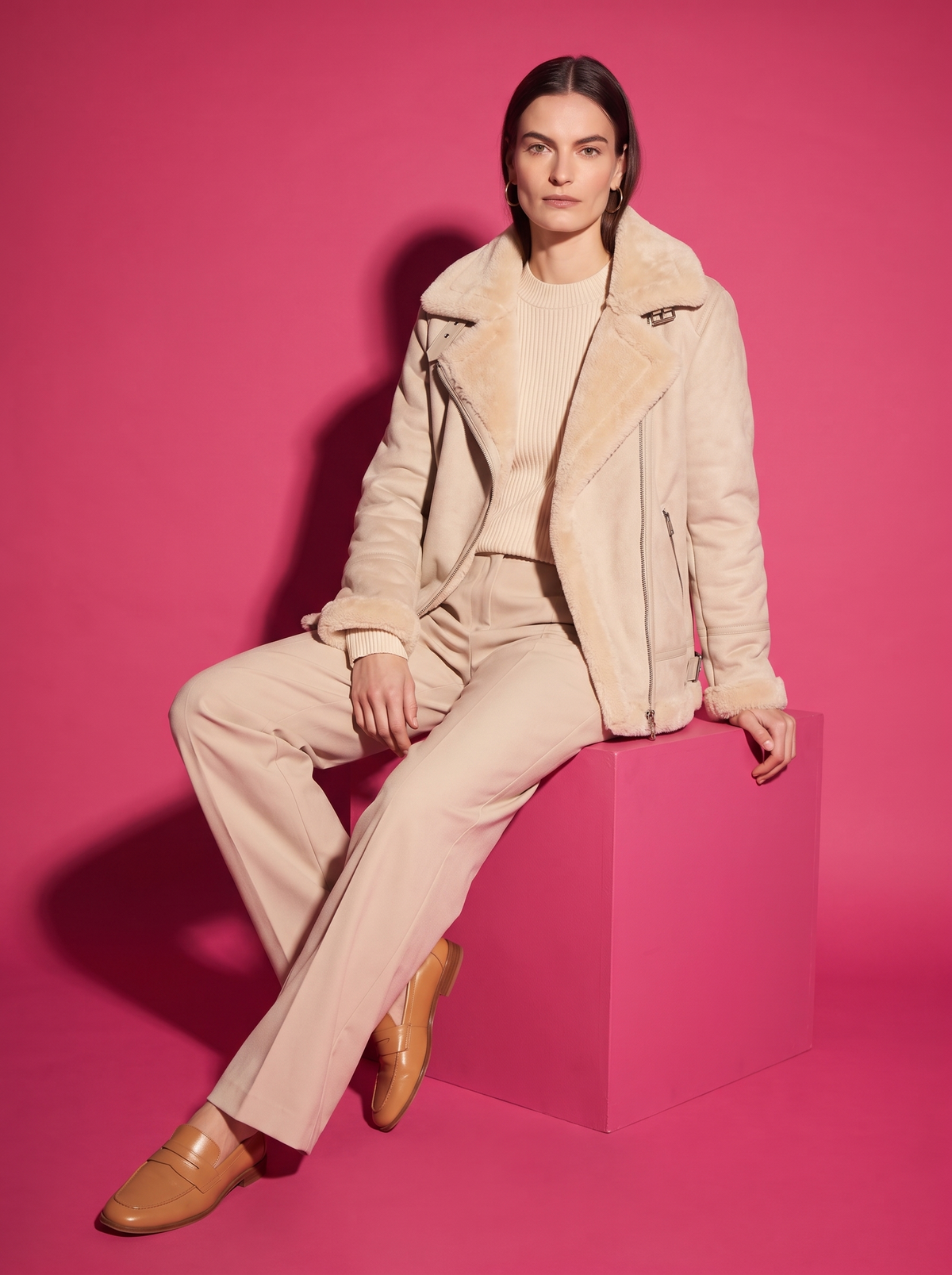 Margot Shearling Aviator Jacket in Bone
