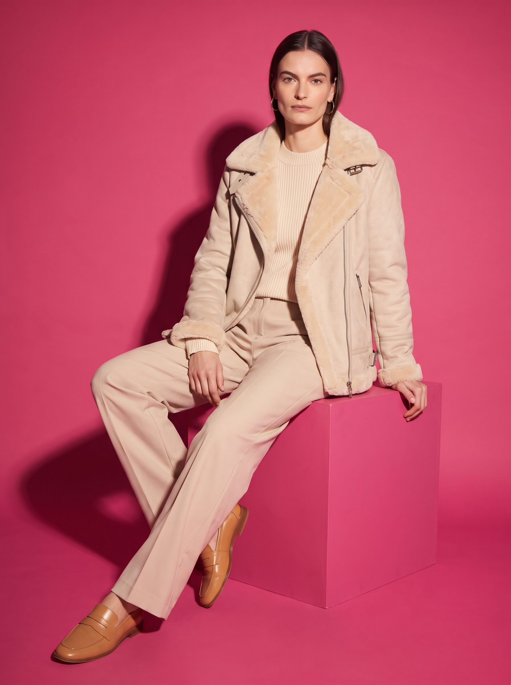 Margot Shearling Aviator Jacket in Bone