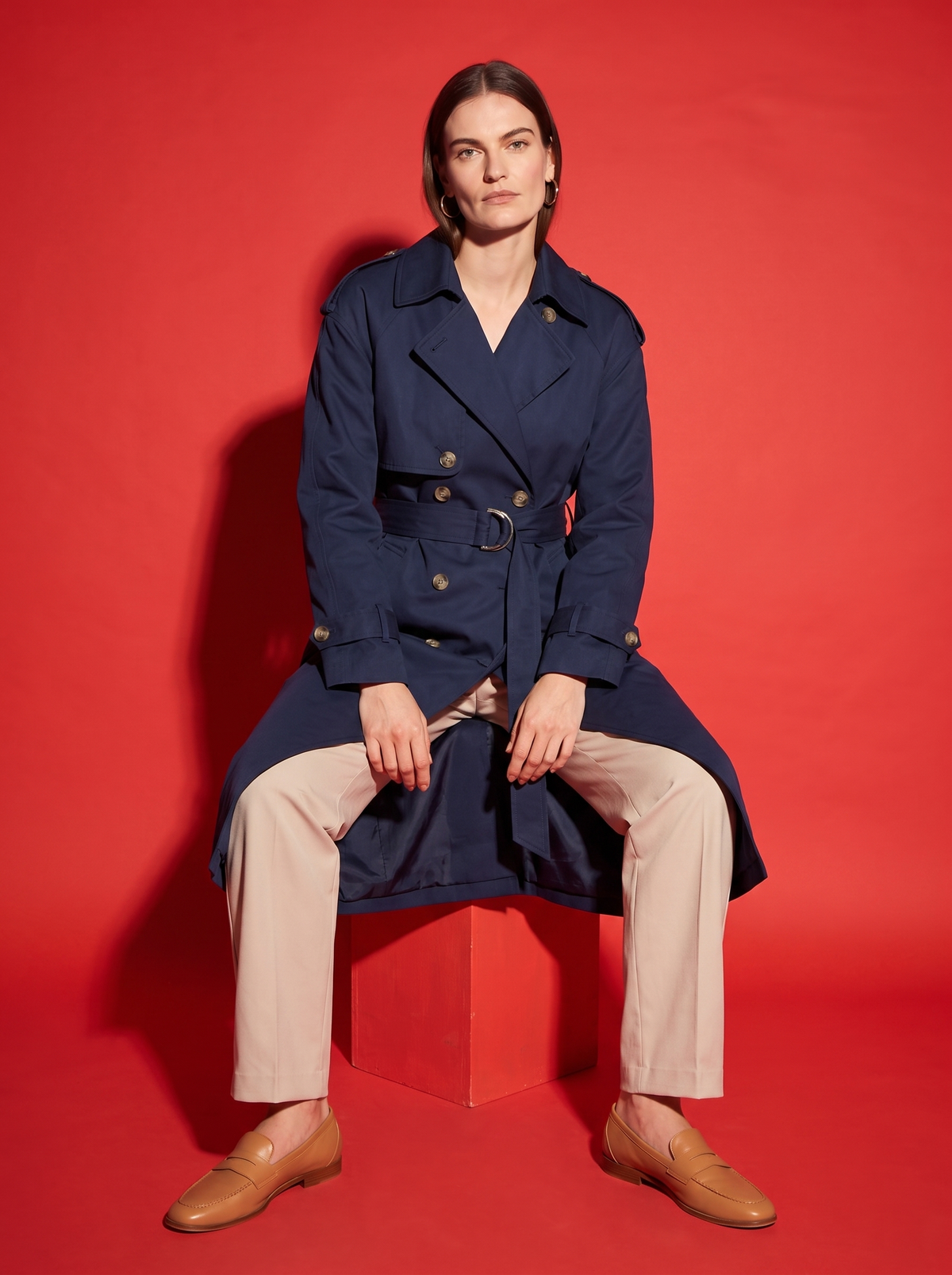 Elodie Belted Trench Coat in Navy