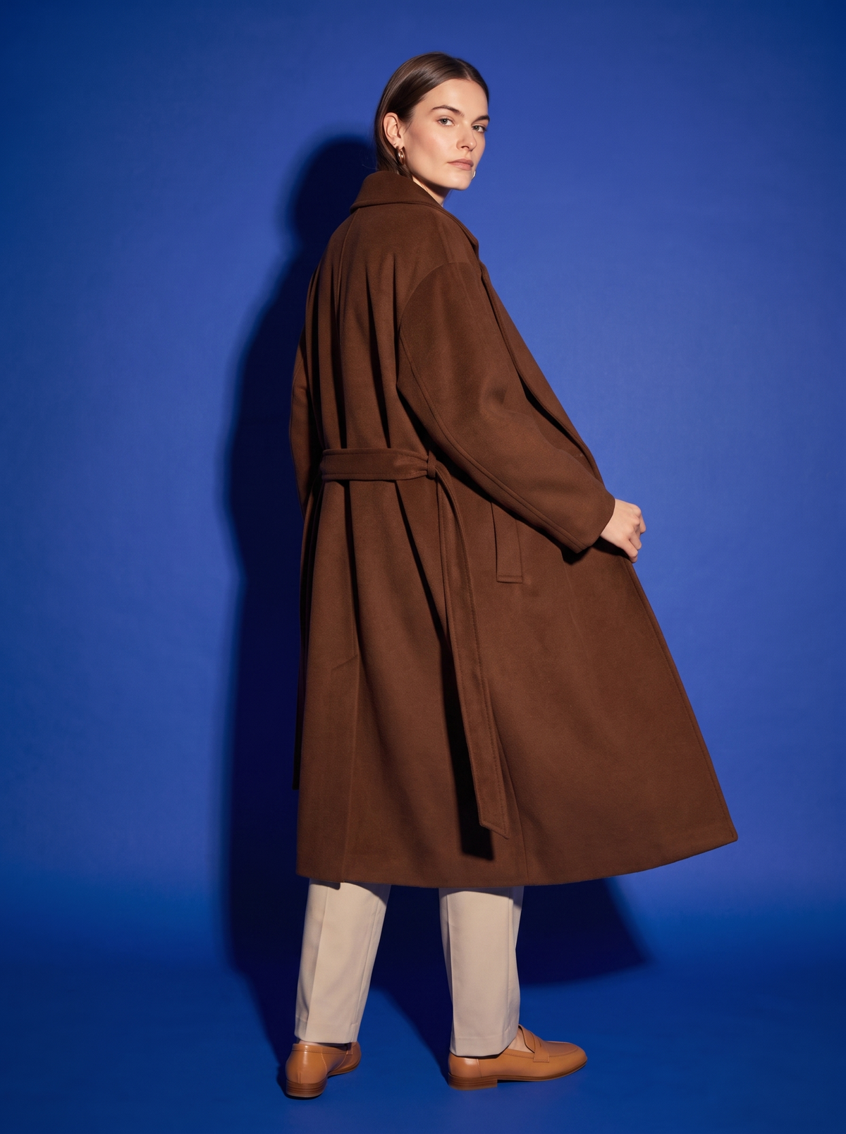 Marguerite Wool Wrap Coat in Chocolate